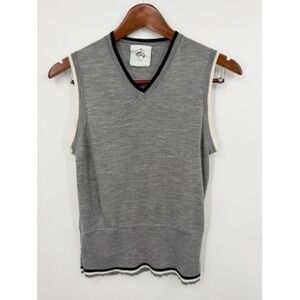 Brooks Brothers 1818 Mens Wool V-Neck Sweater Vest Grey Contrast Trim Small